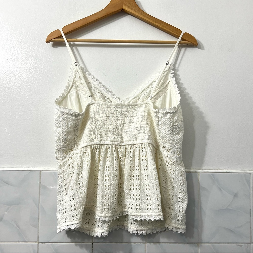 Womens White Lace Eyelet Embroidered Cottagecore Festival Romantic Tank Cami Top - Picture 2 of 13